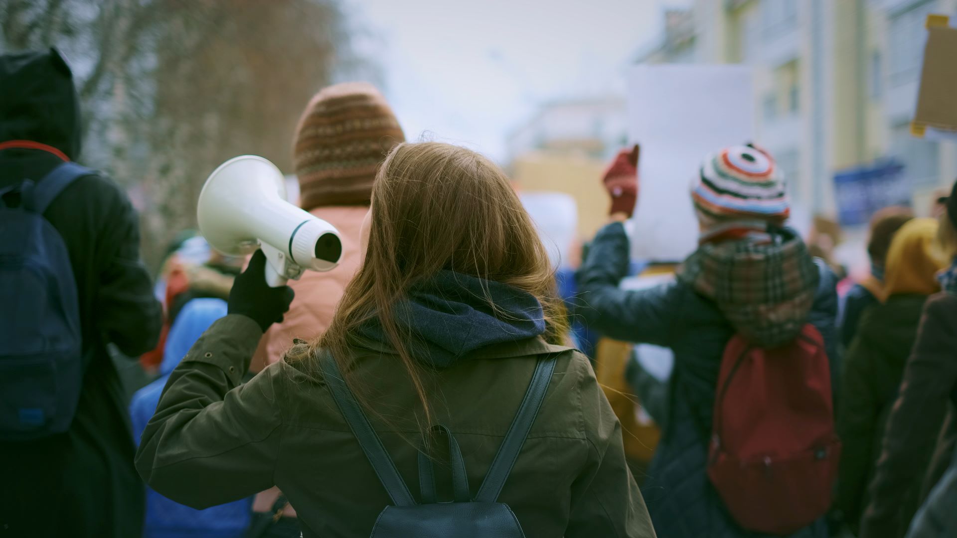 protestors with microphone